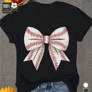 Black T-Shirt with Baseball Bow Design